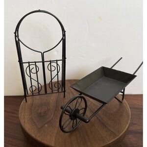 Dollhouse Miniature Black Metal Garden Gate Trellis & Wheelbarrow Vintage